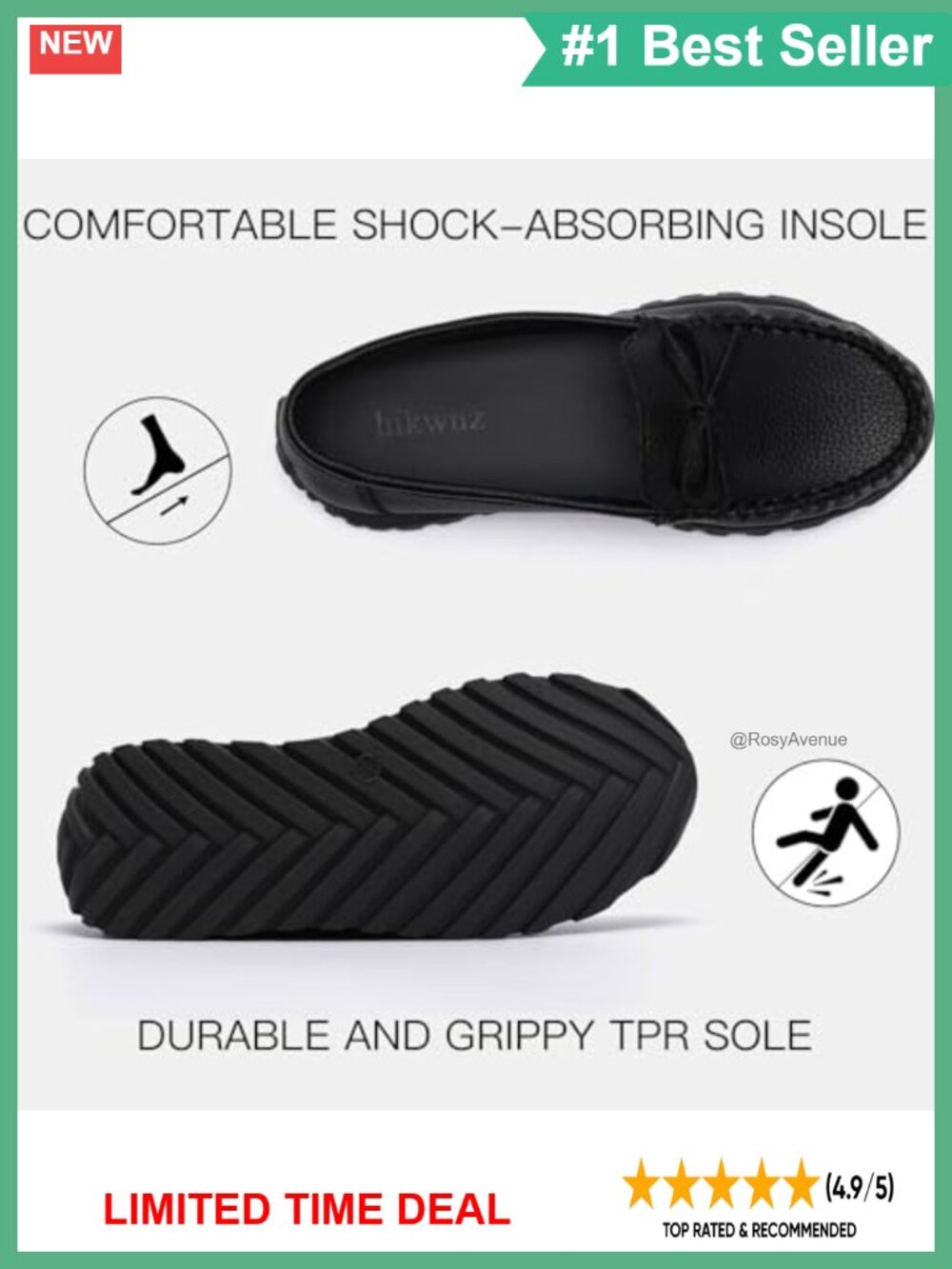 Faux Leather Loafers Slip-On Flats Lightweight Comfortable Work Walking - Picture 4 of 6